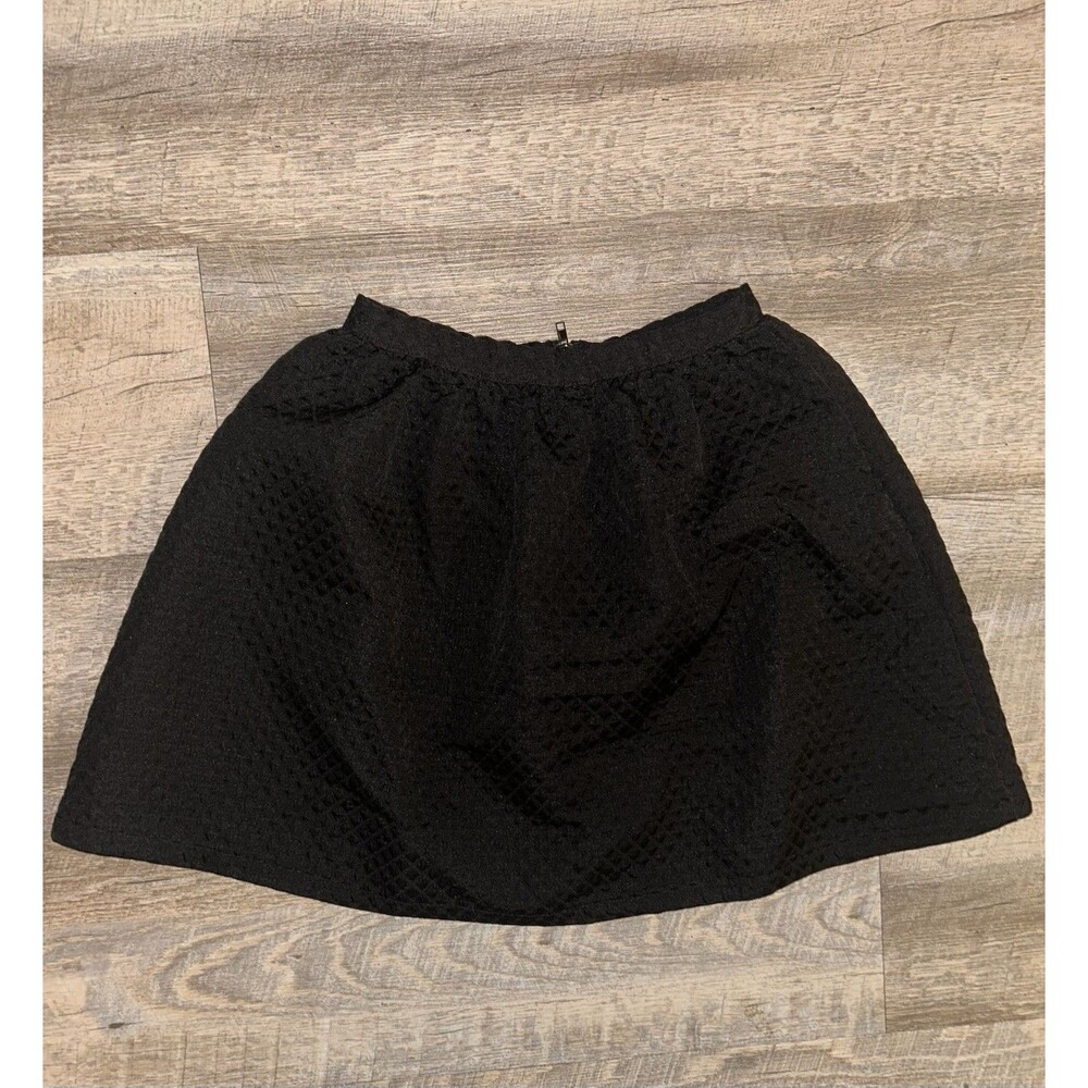 Luvalot Black Textured Skater Skirt Size 10 AU High Waisted Quilted Mini A-line
